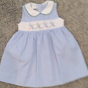 Silly Goose Blue White Gingham Dress with Fireflies 18 months